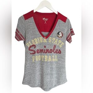 Women’s Gray College Football FSU V-Neck Shirt Size Small